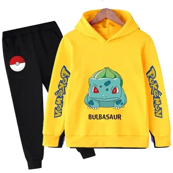 Pokemon Bulbasaur Charizard Kids kapucnis pulóver szettek Rajzfilm nyomtatás Baby Anime Kapucnis pulóver Lány ruhák Hosszú ujjú pulóver+nadrág