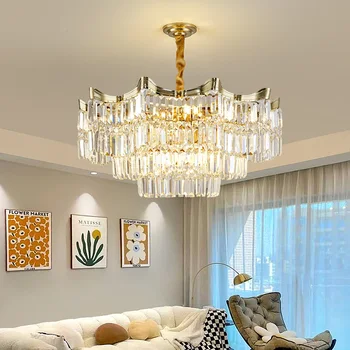 Led nappali Csillár Francia fény Luxus kristálylámpa Modern egyszerű krémszínű étkező hálószoba Otthoni beltéri világítótest