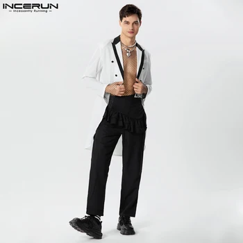 INCERUN férfi szabálytalan blézer patchwork hajtóka hosszú ujjú streetwear alkalmi öltöny férfi 2023 dupla mellű divatkabát S-5XL