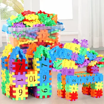 100Pcs szám építőelemek DIY játék nagy részecskék Színes, kreatív összeszerelés kockák Matematikai blokkok Gyermekek Korai oktatási játék