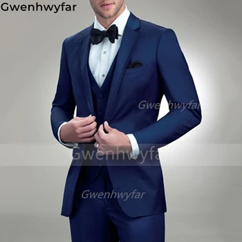 Gwenhwyfar Slim Fit Notch hajtókás férfi öltöny Vőlegény Tuxedo esküvői bálra 3 részes férfi divatkabát mellény nadrággal 2022