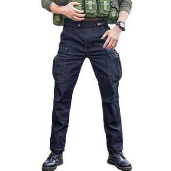 BDU Tactical Jeans Men Multi-Pockets farmer Cargo nadrág Férfi katonai motorkerékpár Vintage egyenes alkalmi nadrág Tavasz Ősz