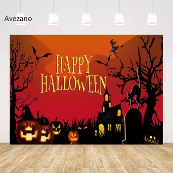 Avezano Halloween dekoráció háttér tök lámpás denevér kastély temető party háttér banner dekoráció fotóstúdió fotózóna