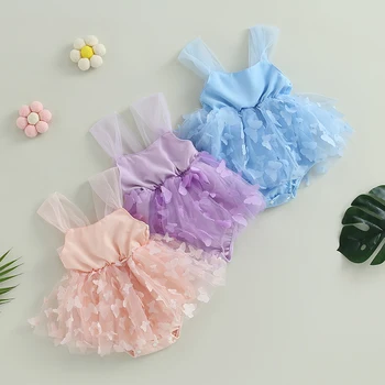 Kislány buborék romper ruha 3D pillangó tüll hercegnő ruhák csecsemő édes tengerparti sundress aranyos ruhák ruha