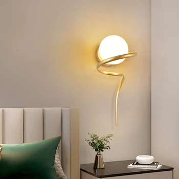 Modern fény Luxus hálószoba éjjeli fali lámpák Kerek üveg lámpa Egyszerű kreatív nappali folyosó Fali lámpák Beltéri világítás
