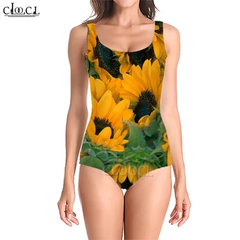 CLOOCL 2023 Strand medence fürdőruha Egyrészes viselet Napraforgó nyomtatás Úszó sportruházat Fürdőruha hölgyeknek Elegáns fürdőruha