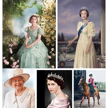 5D DIY gyémántfestés II. Erzsébet angol királynő keresztöltéses hímzés strasszok mozaik teljes fúró nappali dekoráció