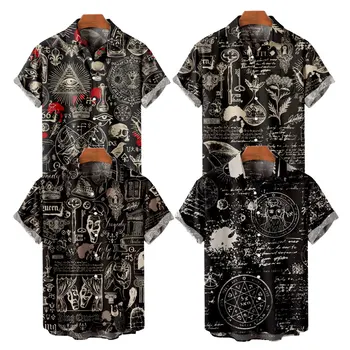 3D nyomtatás Férfi divat Y2K pólók Hawaii ing Ördög Viking textúra Hangulatos alkalmi rövid ujjú strand túlméretezett ruhák