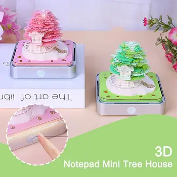 2024 Asztali naptár LED fénnyel 3D papír Art jegyzettömb Romantikus cseresznyevirágfa Kreatív szobor ajándék Karácsonyi születésnap