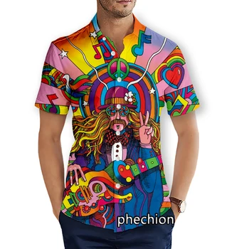 phechion Nyári férfi rövid ujjú strandingek Zeneművész 3D nyomtatott alkalmi ingek Divat utcai viselet Férfi felsők X74