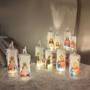 Jézus Szűz Krisztus gyertyalámpa romantikus tealámpa elektronikus láng nélküli LED dekoráció