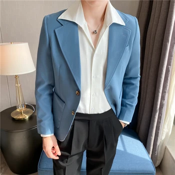2023 Kiváló minőségű koreai Slim Fit Blazer dzsekik Férfi ruházat Egyszerű két gomb Üzleti formális viselet alkalmi öltöny kabátok 3XL-S