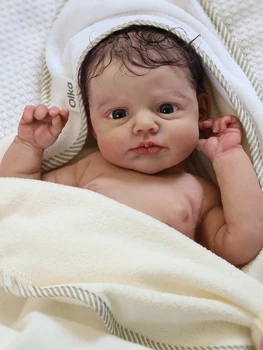 49 cm Full Soft Vinyl Awake Loulou Reborn Girls kézzel készített Bebe élethű újszülött babák egy fehér takaróval