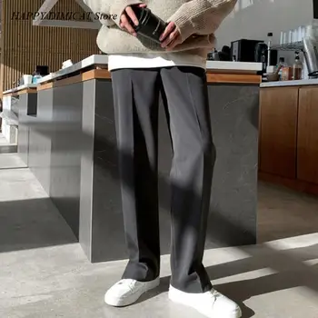 Nyári szürke nadrág Koreai stílusú egyenes férfi öltöny nadrág Új egyszerű bő hosszú nadrág Ősz Trendi ősz