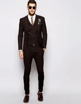 (dzseki+nadrág+mellény+nyakkendő) divatos barna vőlegény szmokingok vőlegények férfi esküvői öltönyök szalagavató vőlegény