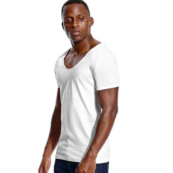 B8280 Deep V Neck Slim Fit rövid ujjú póló férfiaknak Alacsony szabású stretch Vee felső pólók Divat férfi póló láthatatlan alkalmi