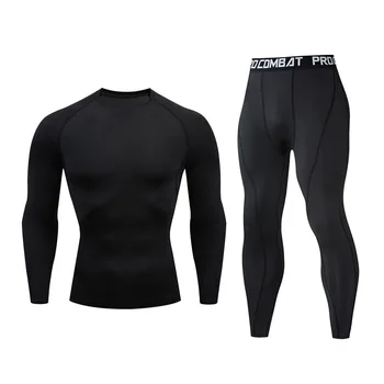 Férfi leggings Tornaruha Gyors száraz fitnesz edzés Hosszú ujjú pólók Stretch Tight kompressziós sportruhák férfiaknak