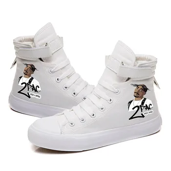 Férfi tornacipők Tupac 2pac Hip Hop Unisex cipők Magas szárú hangulatos vászon Dropshipping női fűzős divatos alkalmi lapos cipők