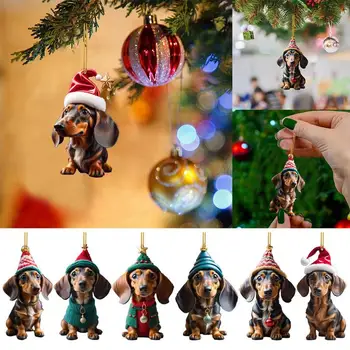 2024 Karácsonyi rajzfilm Aranyos 2D kutya díszek Függő dekoráció Ajándék Karácsonyi függő fa testreszab Medál otthoni kellékek