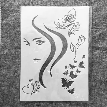 29cm A4 Gyönyörű lány pillangó DIY rétegező sablonok Falfestés Scrapbook Színezés Dombornyomás Album dekoratív kártya sablon