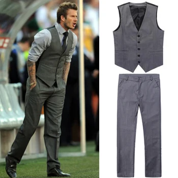 Egyedi gyártású Beckham férfi mellény és nadrág alkalmi báli vőlegény jelmez Homme Tuxedo egyedi stílusú vékony szabású szmokingok férfi mellény nadrág 2db