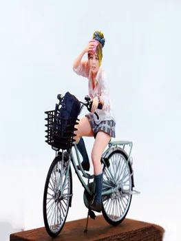 1/20 modern lány (Kerékpár és alap NÉLKÜL) Gyanta figura Modell készletek Miniatűr gk szétszerelés Festetlen