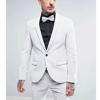 Öltöny férfiaknak elegáns Terno Blazer esküvői fehér kendő hajtóka egymellű vőlegény kétrészes kabát nadrág Trajes de Hombre