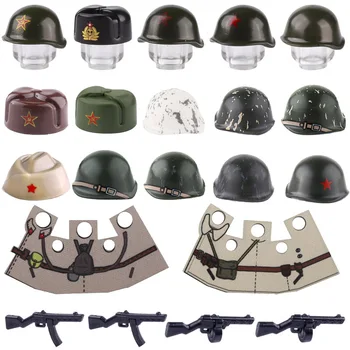 2. világháború Szovjet katonai taktikai sisak építőelemek Hadsereg katona figurák Kalap fej kabát Fegyver Fegyverek kiegészítők Tégla ajándékok Fiúk