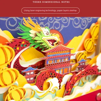 Cetlik Papírfaragás modell Notepad 3D Mini 3D naptár Jegyzettömb Sárkány Kínai sárkány év kreatív ajándék