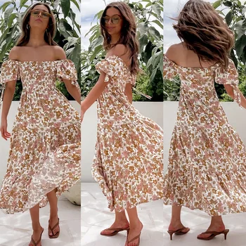 Forró nyári virágos hosszú ruha női strandon vállon kívüli ruhák hosszú fazonú 2022 Új női bohenima ruhák