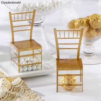 50db arany Új stye Party Favor szék forma Szívesség dobozok Műanyag dobozok PVC dobozok Átlátszó cukorka dobozok bulihoz