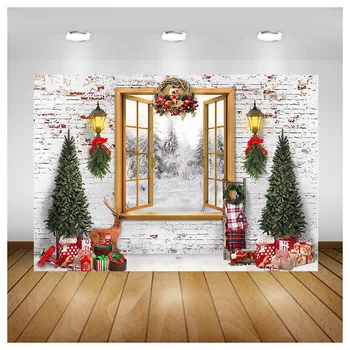 Karácsonyfa ablak Cukorka fotózás Hátterek Fa ajtók Hóember Mozi Fenyő Gyerekek Újévi háttér kellékek SPF-08