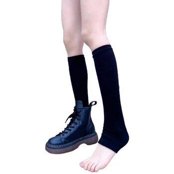 Női lányok Diák újdonság Lábmelegítők Harajuku Fekete fehér csíkos lábvédő téli térd magas láb nélküli hosszú csizma zokni P8DB
