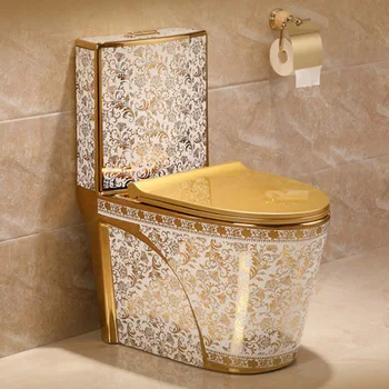 Galvanizáló arany WC háztartási fürdőszoba kerámia csúcskategóriás WC-gyártók Egyrészes vízöblítéses WC
