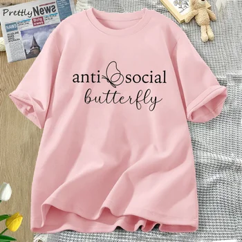 Antiszociális pillangómintás pólók női pamut rövid ujjú póló divat hiphop streetwear nyári lélegző póló