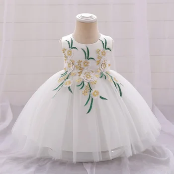 Kislányok fehér keresztelő ruha rátétes csecsemő hercegnő parti ruhák lánynak születésnapi esküvői báli ruha Kislány ruhák 0-2Y