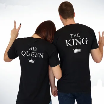 Király és királynő párok póló korona nyomtatás szerelmeseinek pólója Pár ruhák női póló hölgyek nyári divat pólók felsők