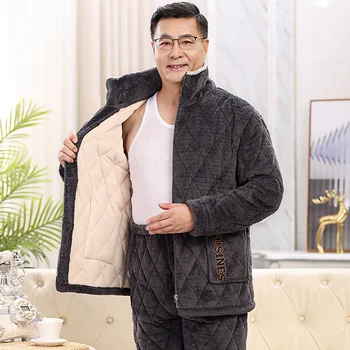 Új téli háromrétegű pamut pizsama férfi vastag pizsama laza férfi meleg otthoni ruházati szett