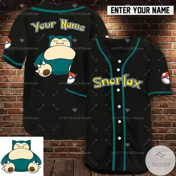 Egyedi név Pikachu Snorlax rajzfilm baseball mez férfi és női és gyermek rövid ujjú sportruházat Pokemon baseball ing