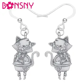 Bonsny ötvözött fém Antik aranyozott macska fülbevaló anime aranyos állat lóg csepp ékszerek lányoknak Gyerekek divatos ajándék kiegészítők