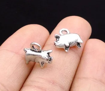 25db/lot--11x11x4mm Antik ezüstözött 3d Tiny Pig Charms Állatok Medálok DIY kellékekhez Ékszerkészítő kiegészítők