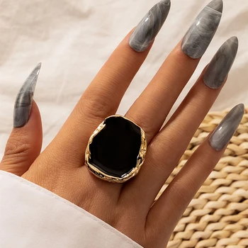 Egyéniség Vintage arany színű szabálytalan gyűrűk nőknek Punk fekete geometriai ötvözet csukló gyűrűk ékszerek Anillos 16916