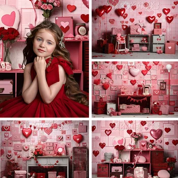 Valentin-napi fotózás Háttér Bájos kabin Szív dekoráció Rózsaszín léggömbök Babaváró születésnapi háttér fotóstúdió