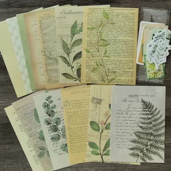 30 lap Vintage növényi anyag Papír Angol kifejezések Háttér papír Dekoratív DIY napló album Lable Junk Journal tervező