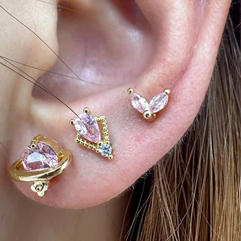 1db Aranyos cirkon fülcsapos fülbevaló nőknek Rózsaszín kristálykorona Tragus Helix fülbevaló Testékszerek 2023 Lány ajándékok KDE091