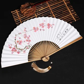 Kínai klasszikus papír rajongó Vintage férfiak Hanfu Xuan papír rajongók Tiszta színű bambusz úriemberek kézzel hajtogatható ventilátor Abanicos Para Boda