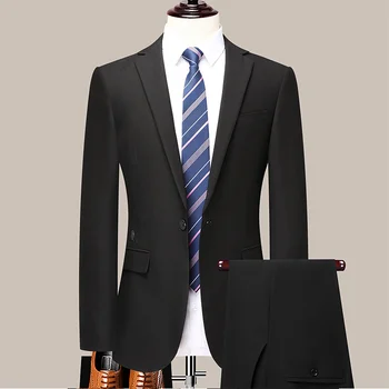 Kiváló minőségű Business Casual (öltöny + nadrág) Esküvői öltöny Stílusos stílusos rugalmas öltöny Kétrészes szett poliészter Four Seasons