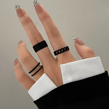 IFMIA vintage fekete gyűrű szett nőknek Lányok Punk Metallic geometriai egyszerű állítható ujjgyűrűk szett Trend ékszer ajándékok
