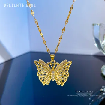 Kivájt pillangó medál nyaklánc nőknek Divat ékszerek cirkon betét Y2K kiegészítők Party születésnapi lány ajándék