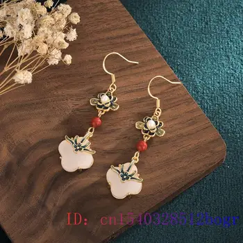 White Jade Flower fülbevaló Cirkon Natural 925 Ezüst Amulett Crystal Women Gifts Divat Gemstone Charm Ékszerek Chalcedony